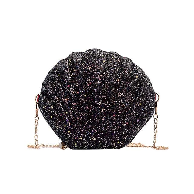Bolsa Em Formato De Concha Preto Cintilante
