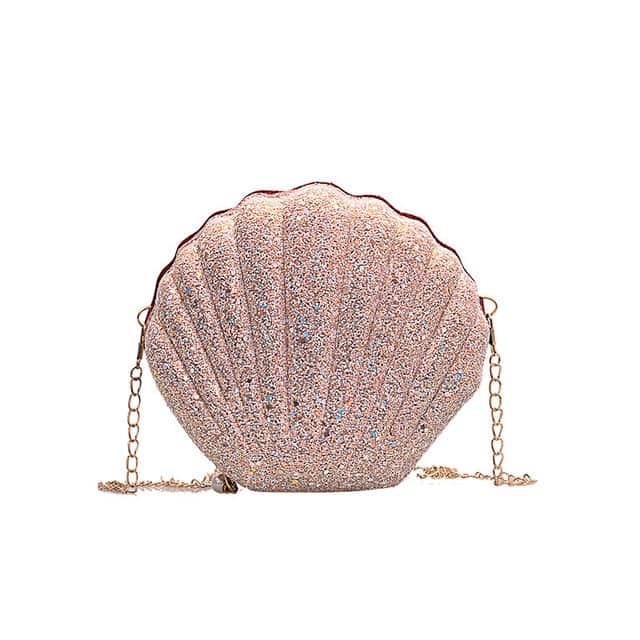 Bolsa Em Formato De Concha Rosa Cintilante